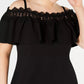 Vestido de crochê plus size plus size feminino BCX, ombro de fora, preto, tamanho XXG