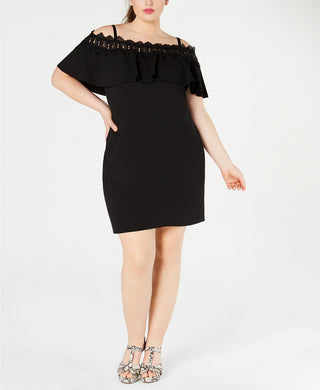 BCX Women's Plus Trendy Off-The-Shoulder Crochet Dress Black Size X-Large