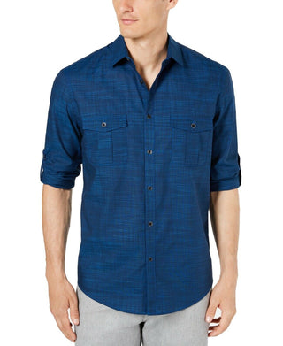Camisa Alfani Masculina Warren Sem Bolso Manga Longa Azul Tamanho P