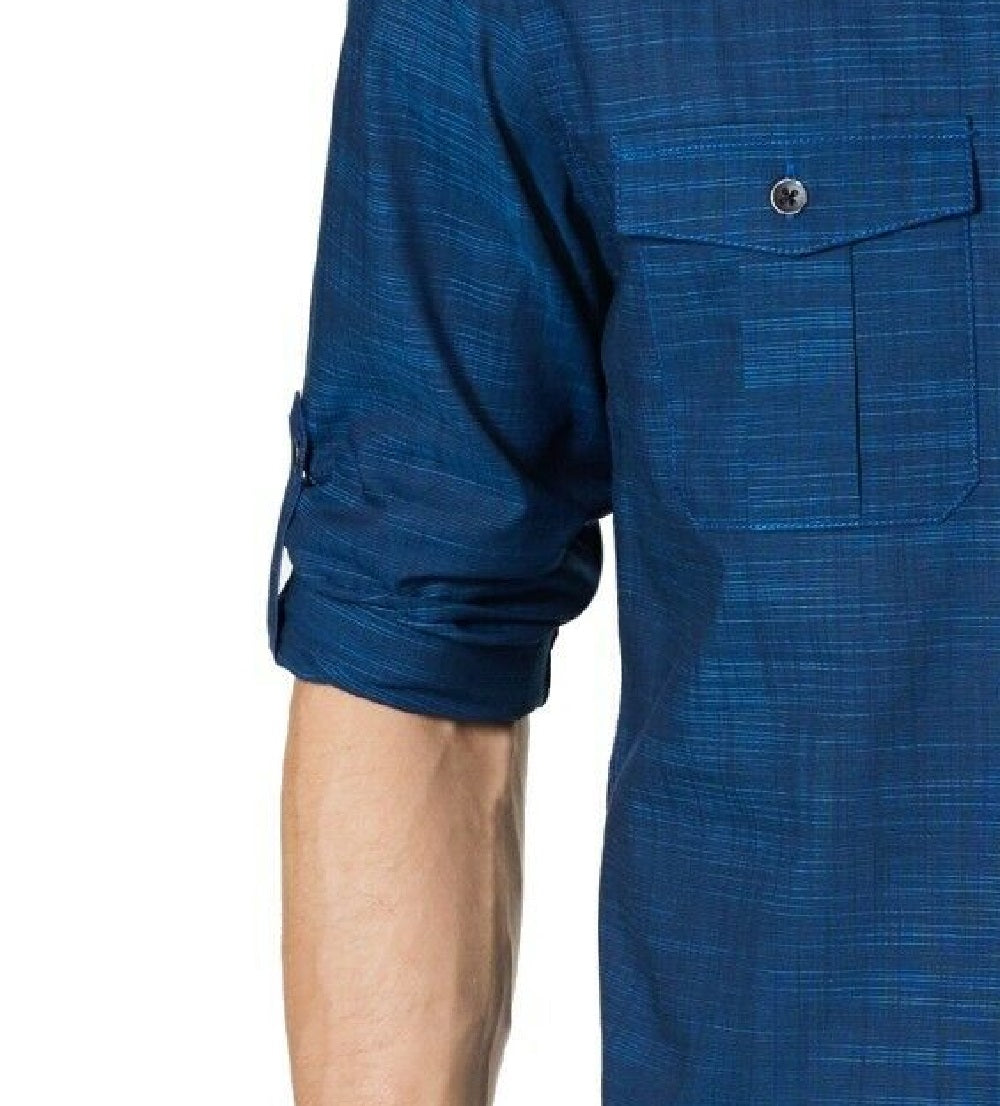 Camisa Alfani Masculina Warren Sem Bolso Manga Longa Azul Tamanho P