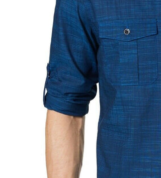 Camisa Alfani Masculina Warren Sem Bolso Manga Longa Azul Tamanho P