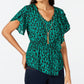 Blusa peplum com mangas bufantes estampadas Thalia Sodi, tamanho médio, verde