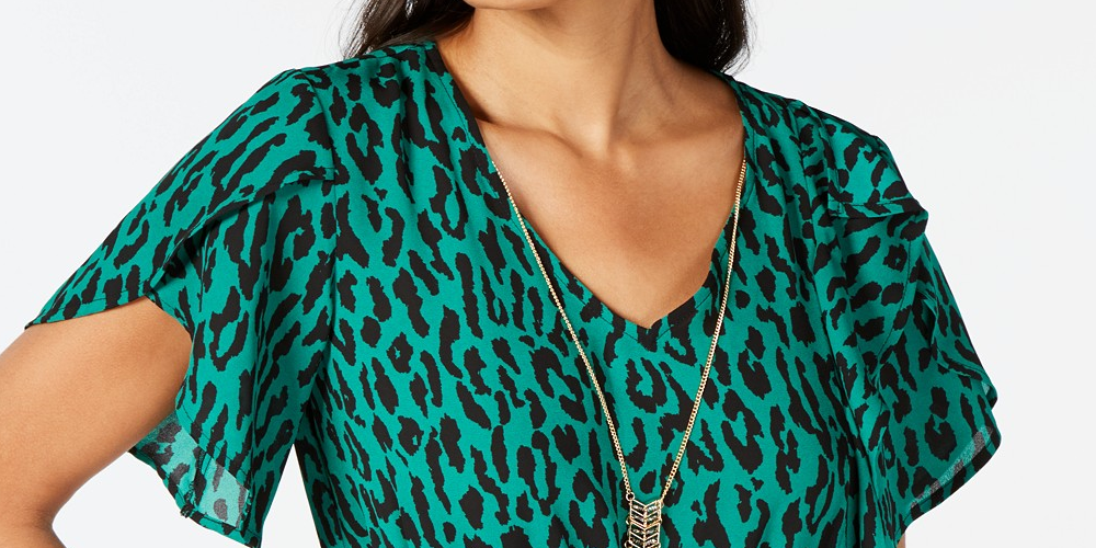 Blusa peplum com mangas bufantes estampadas Thalia Sodi, tamanho médio, verde