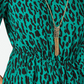 Blusa peplum com mangas bufantes estampadas Thalia Sodi, tamanho médio, verde