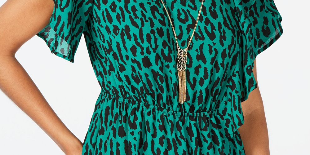 Blusa peplum com mangas bufantes estampadas Thalia Sodi, tamanho médio, verde