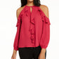 Blusa feminina Thalia Sodi com babados e ombros descobertos, tamanho médio, rosa, pequena