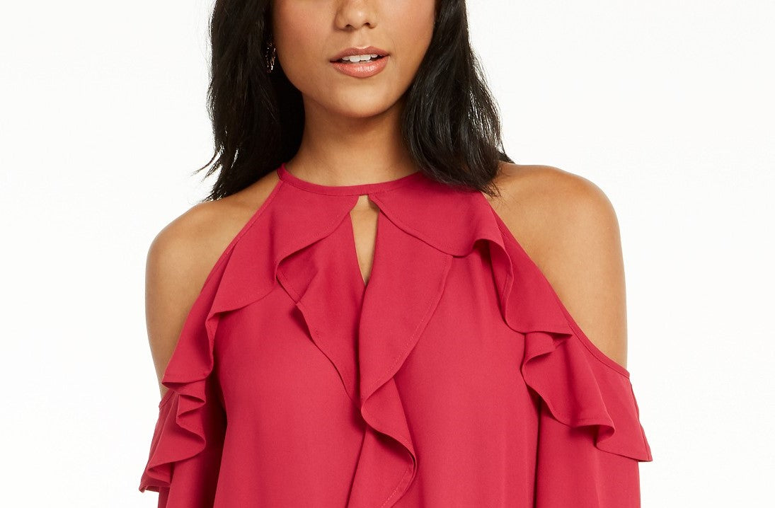 Blusa feminina Thalia Sodi com babados e ombros descobertos, tamanho médio, rosa, pequena