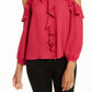 Blusa feminina Thalia Sodi com babados e ombros descobertos, tamanho médio, rosa, pequena