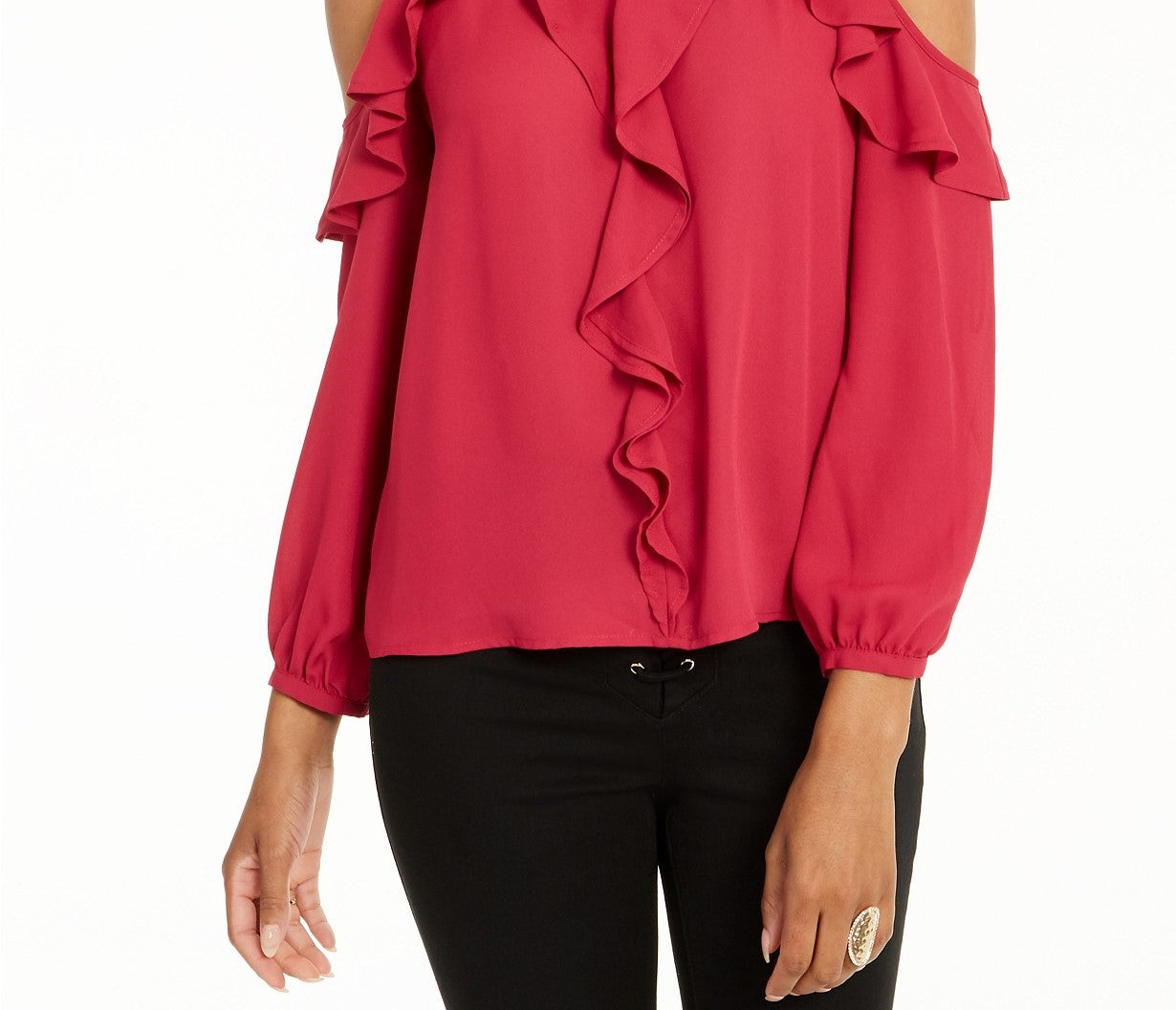 Blusa feminina Thalia Sodi com babados e ombros descobertos, tamanho médio, rosa, pequena