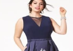 Vestido longo feminino plus size da Morgan &amp; Company, estampado, estilo A, azul-marinho/branco, tamanho 20