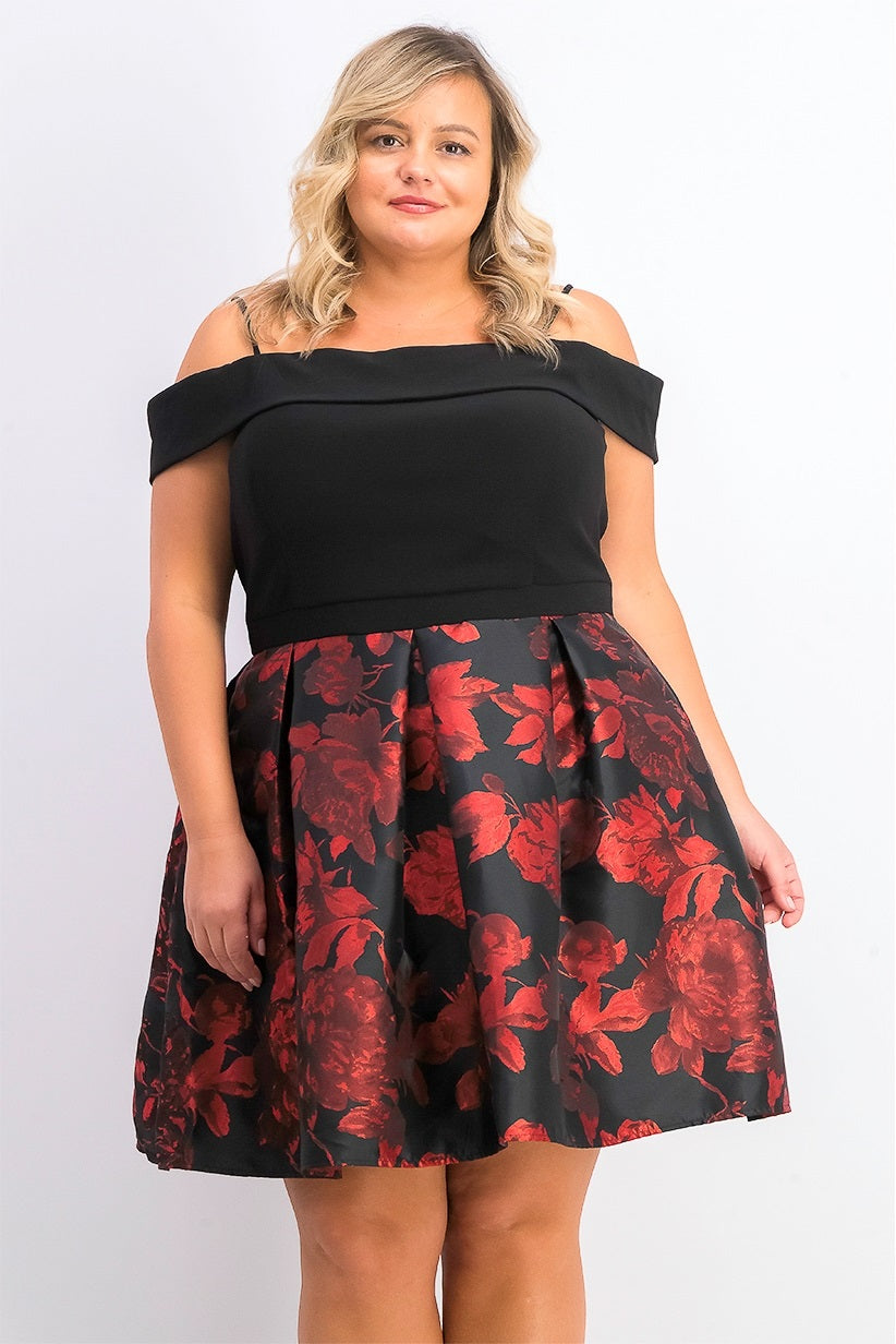 Vestido plus size moderno com ombros à mostra Morgan &amp; Company feminino, preto, tamanho 18