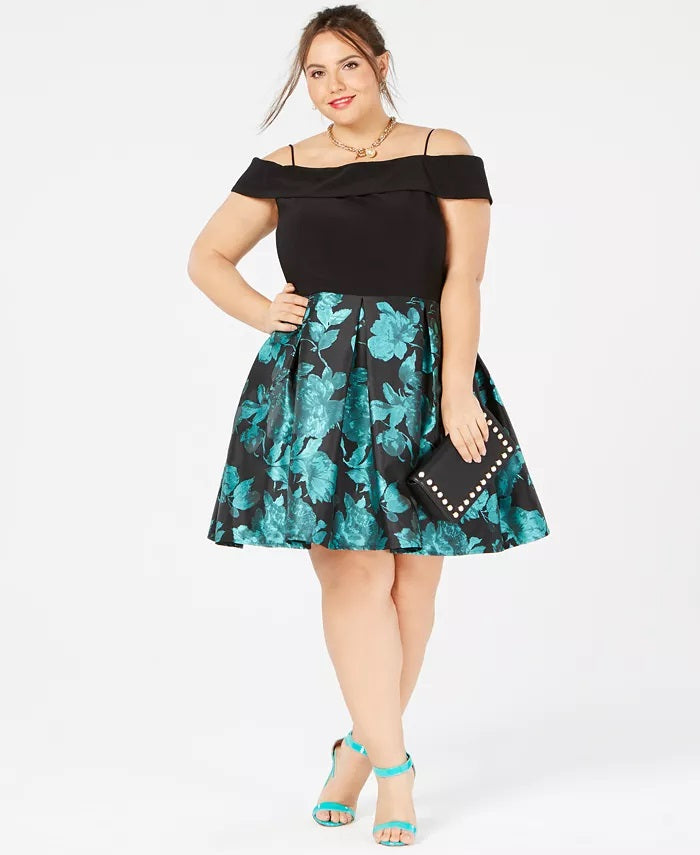 Vestido moderno de ombro caído feminino Morgan &amp; Company, preto, tamanho 20W