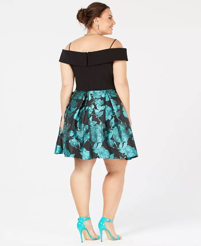 Vestido moderno de ombro caído feminino Morgan &amp; Company, preto, tamanho 20W