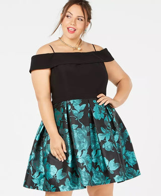 Vestido moderno de ombro caído feminino Morgan &amp; Company, preto, tamanho 20W