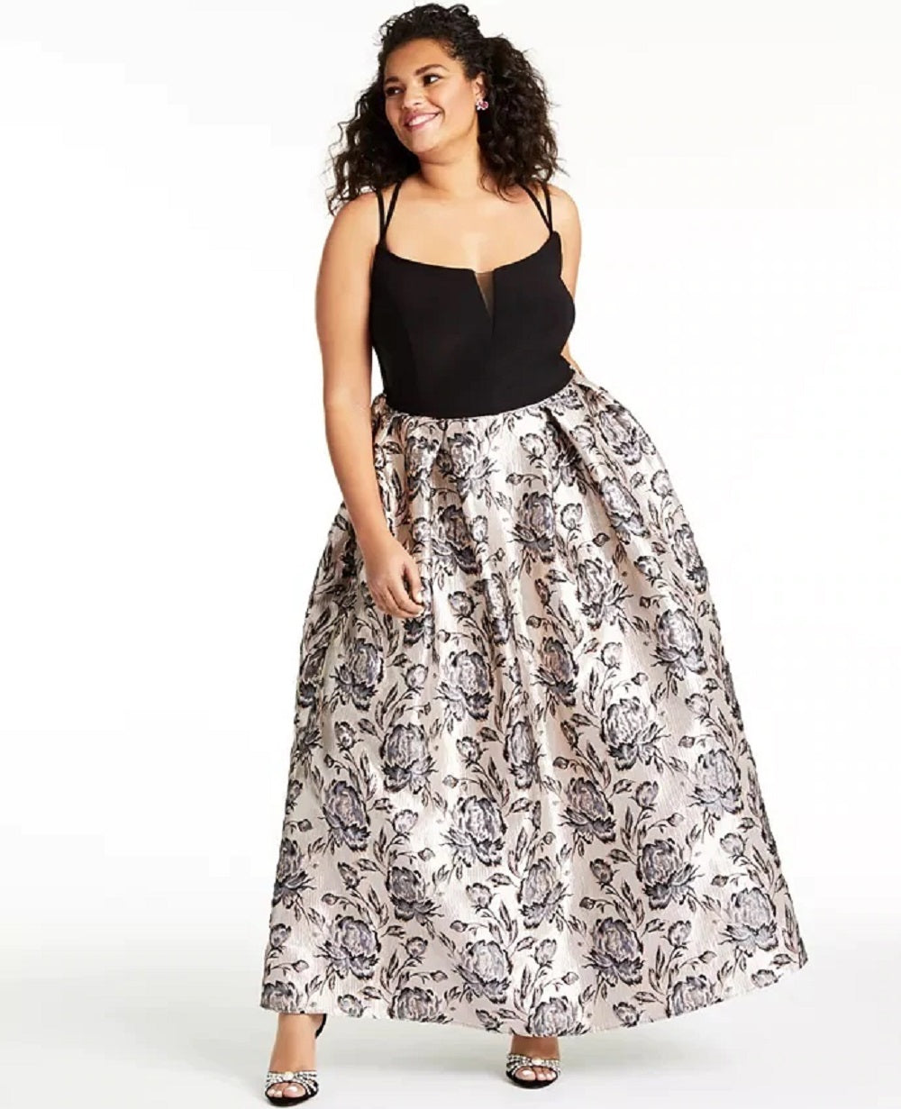 Vestido de baile feminino plus size brocado metálico Morgan &amp; Company, preto, carvão, tamanho 18W, AVER