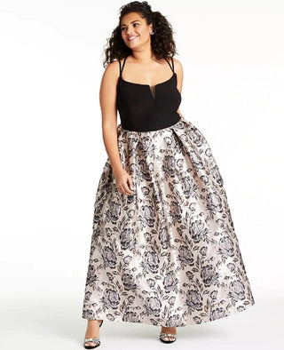 Vestido de baile feminino plus size brocado metálico Morgan &amp; Company, preto, carvão, tamanho 18W, AVER