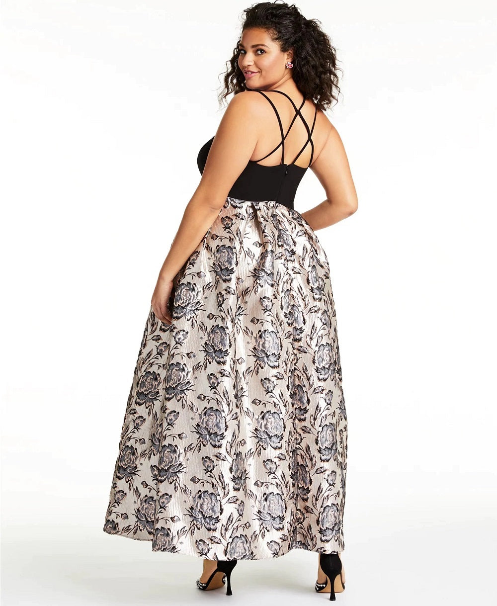 Vestido de baile feminino plus size brocado metálico Morgan &amp; Company, preto, carvão, tamanho 18W, AVER