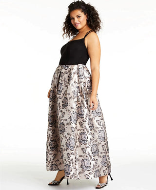 Vestido de baile feminino plus size brocado metálico Morgan &amp; Company, preto, carvão, tamanho 18W, AVER