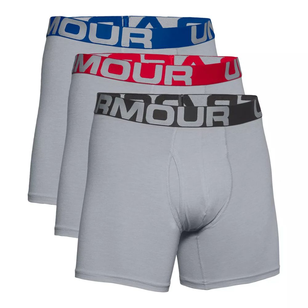 Under Armour Cueca Boxer Masculina Grande, Pacote com 3, Cinza, Tamanho Grande