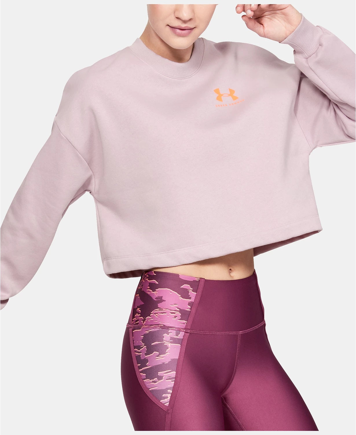 Moletom feminino Under Armour Rival Fleece Cropped Rosa Tamanho Grande