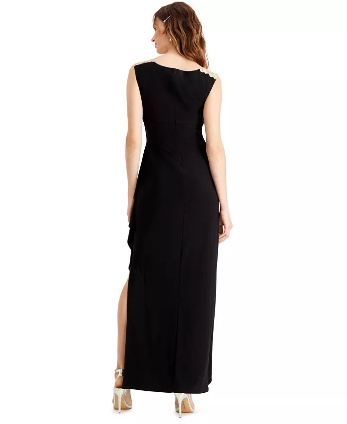 Vestido de festa feminino Alex Evenings bordado com franzidos laterais, tamanho 8 - preto, tamanho 8