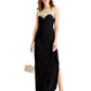 Vestido feminino Alex Evenings com babados laterais bordados, preto e dourado, tamanho 4