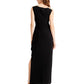 Vestido feminino Alex Evenings com babados laterais bordados, preto e dourado, tamanho 4
