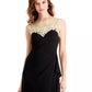 Vestido feminino Alex Evenings com babados laterais bordados, preto e dourado, tamanho 4