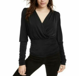 Blusa de malha franzida feminina Leyden, preta, tamanho grande