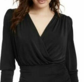 Blusa de malha franzida feminina Leyden, preta, tamanho grande