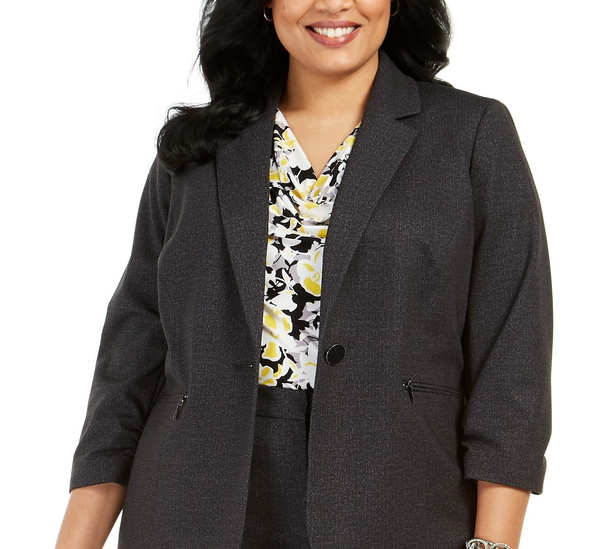 Blazer feminino plus size Kasper com um botão, cor carvão, tamanho 22