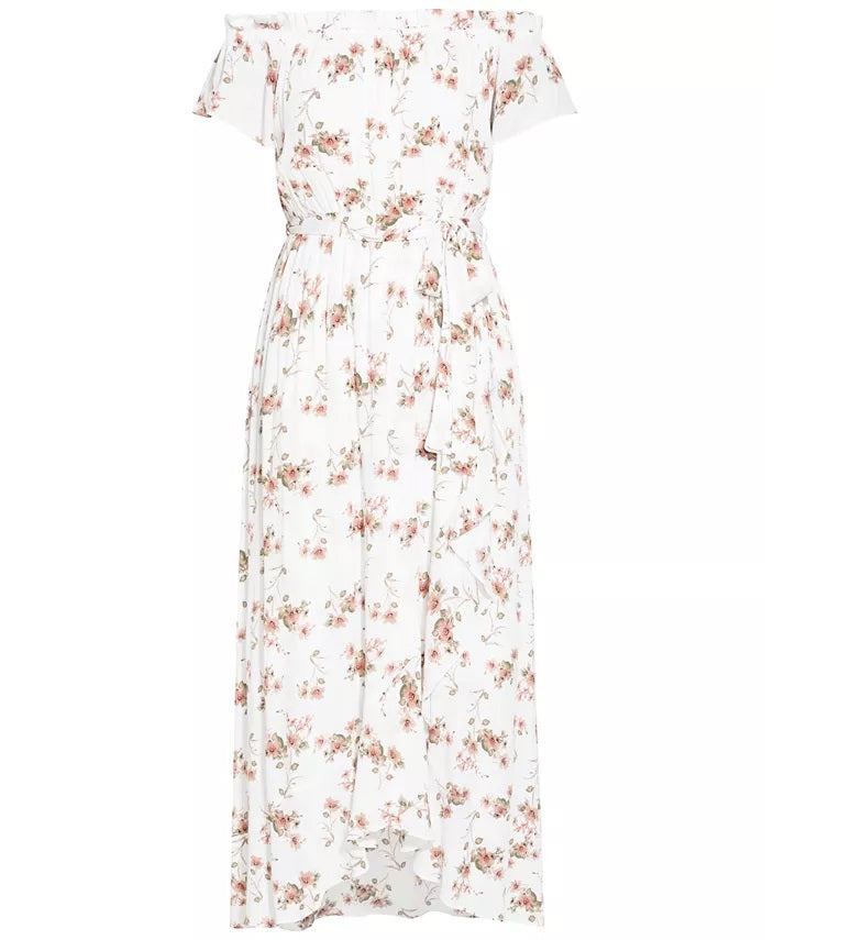 Vestido feminino City Chic Plus Size com estampa floral e ombros à mostra, tamanho 16, branco