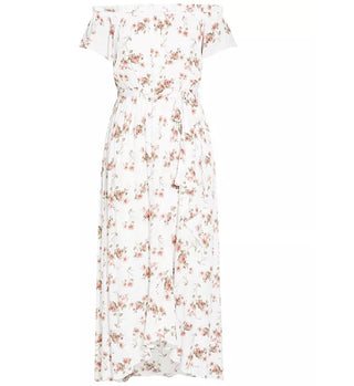 Vestido feminino City Chic Plus Size com estampa floral e ombros à mostra, tamanho 16, branco