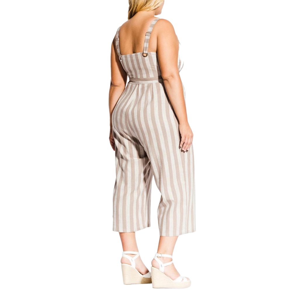 Macacão curto listrado carmim plus size da City Chic feminino cinza tamanho 16