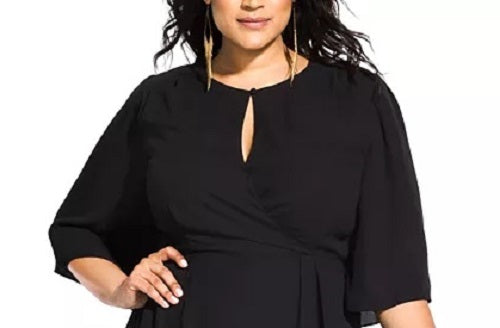 Vestido envelope Jolie plus size da City Chic feminino, preto, tamanho 22W