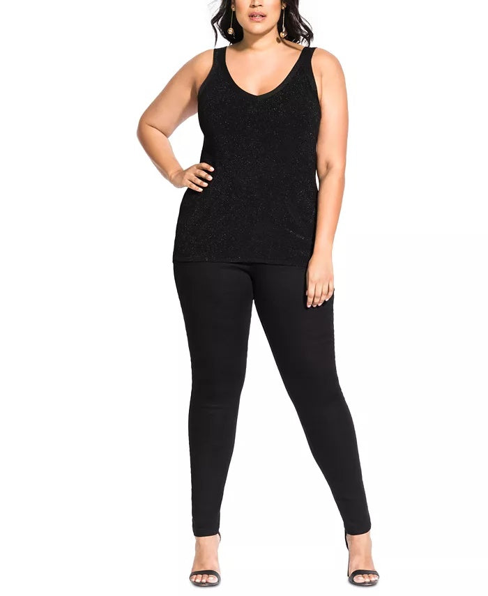 Blusa de malha com decote em V da City Chic, feminina, moderna, preta, tamanho 24W