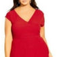 Vestido envelope falso plus size da City Chic feminino, tamanho 18W, vermelho brilhante