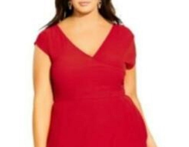Vestido envelope falso plus size da City Chic feminino, tamanho 18W, vermelho brilhante