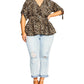 Blusa feminina City Chic com estampa de leopardo e estampa de leopardo, preta, tamanho XS