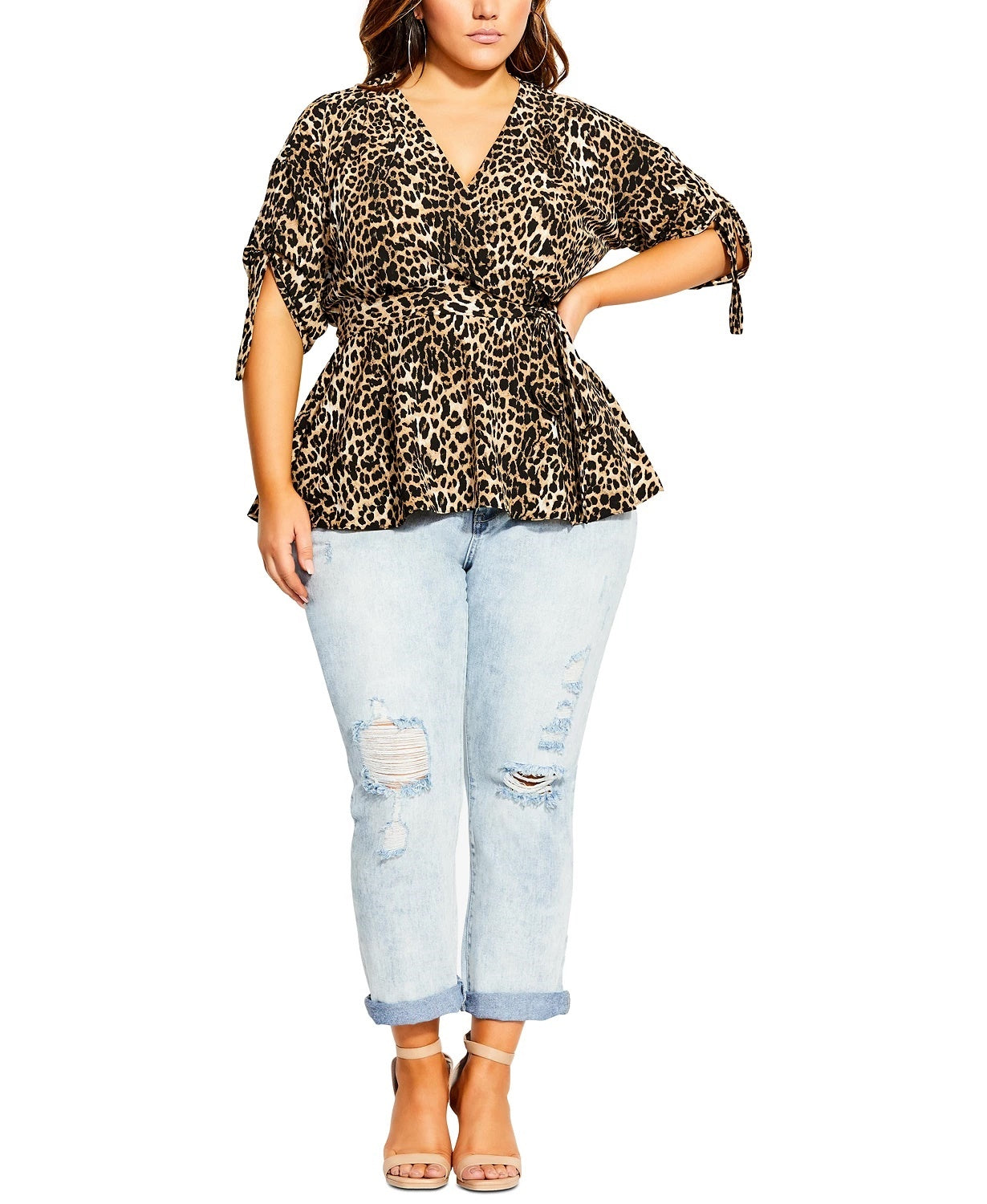 Blusa feminina City Chic com estampa de leopardo e estampa de leopardo, preta, tamanho XS