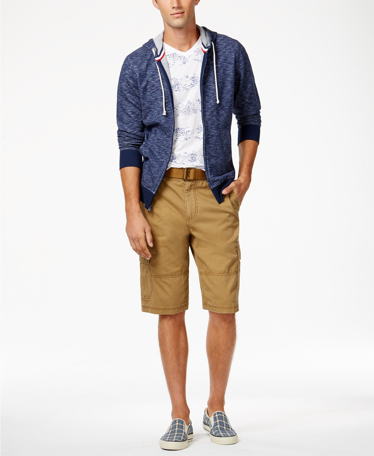 Shorts cargo relaxados com cinto American Rag masculino bege tamanho 30