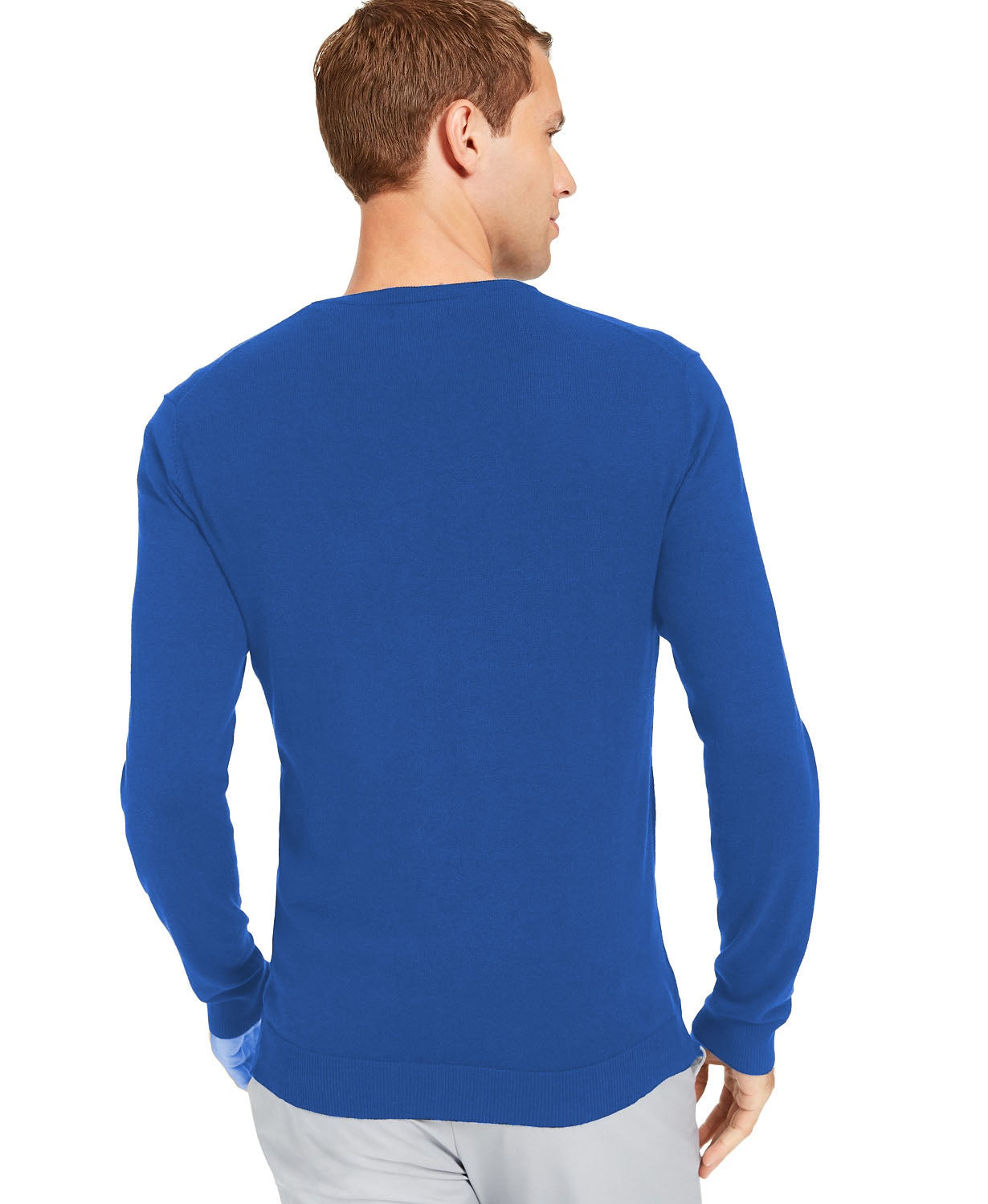 Suéter de algodão com decote em V liso Alfani masculino, azul, tamanho pequeno