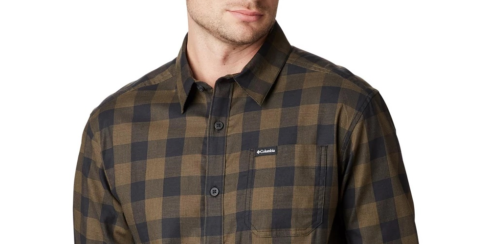 Camisa xadrez Columbia Vapor Ridge III masculina bege, tamanho pequeno