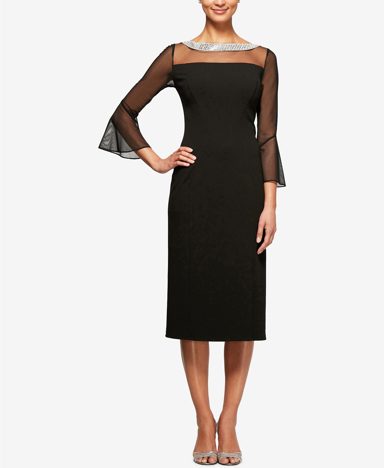 Vestido de festa feminino Alex Evenings com decote em V, preto, tamanho 14