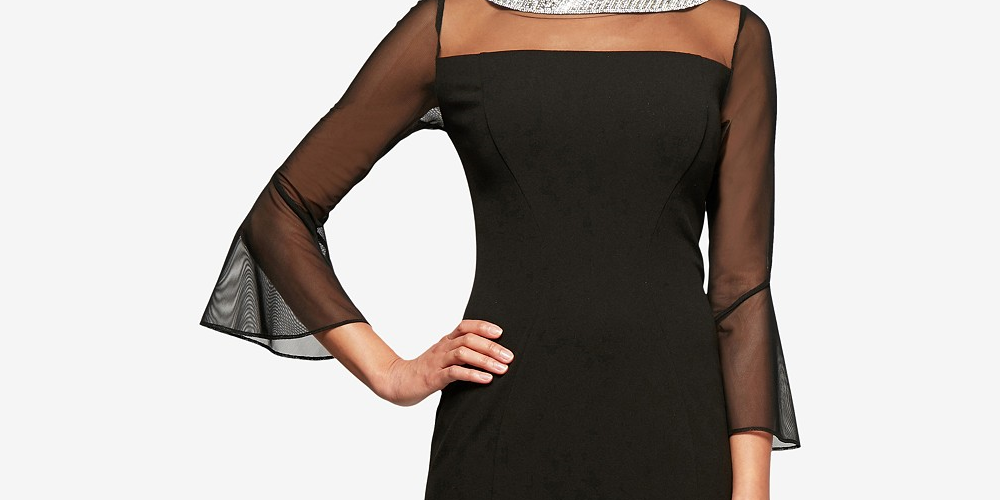 Vestido de festa feminino Alex Evenings com decote em V, preto, tamanho 14