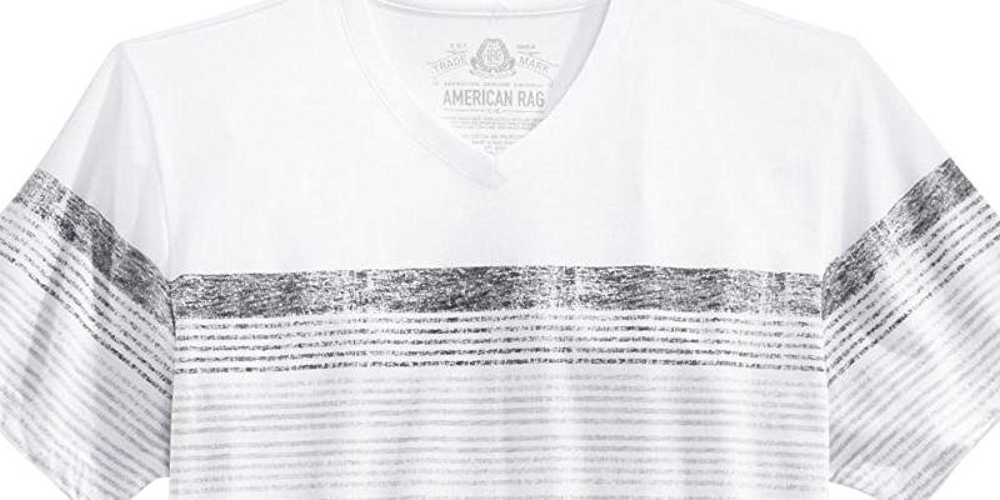 Camiseta listrada masculina American Rag com decote em V, cinza, tamanho grande