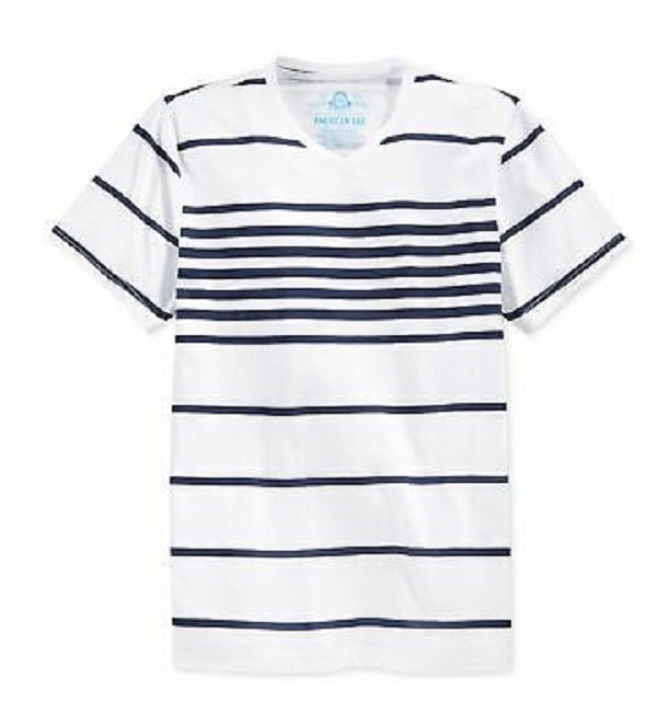 Camiseta masculina listrada American Rag com decote em V, tamanho natural pequeno