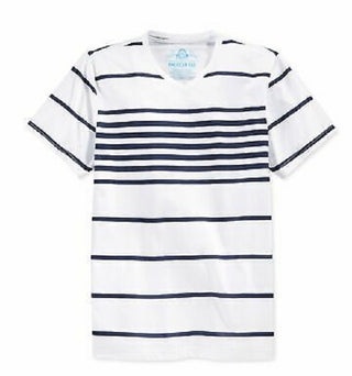 Camiseta masculina listrada American Rag com decote em V, tamanho natural pequeno