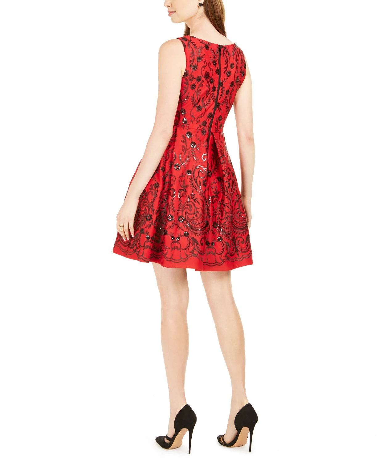 Vestido feminino Taylor com lantejoulas e ajuste evasê, vermelho, tamanho 14
