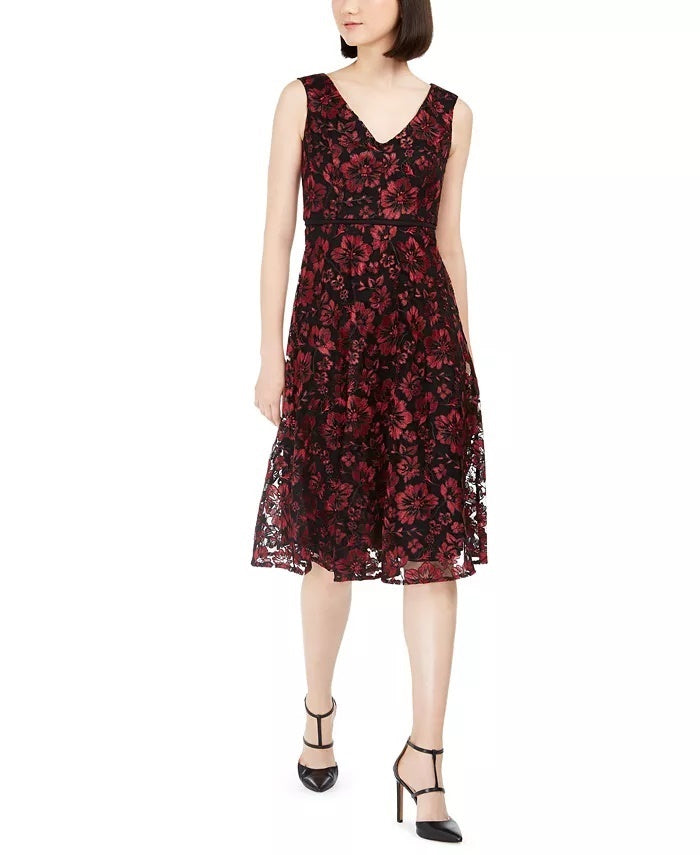 Vestido midi bordado floral feminino Taylor, vinho, tamanho 6